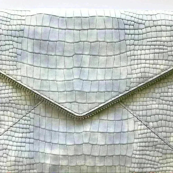 Rebecca Minkoff Leo Snakeskin Embossed Leather Clutch Light Periwinkle - Picture 2 of 10
